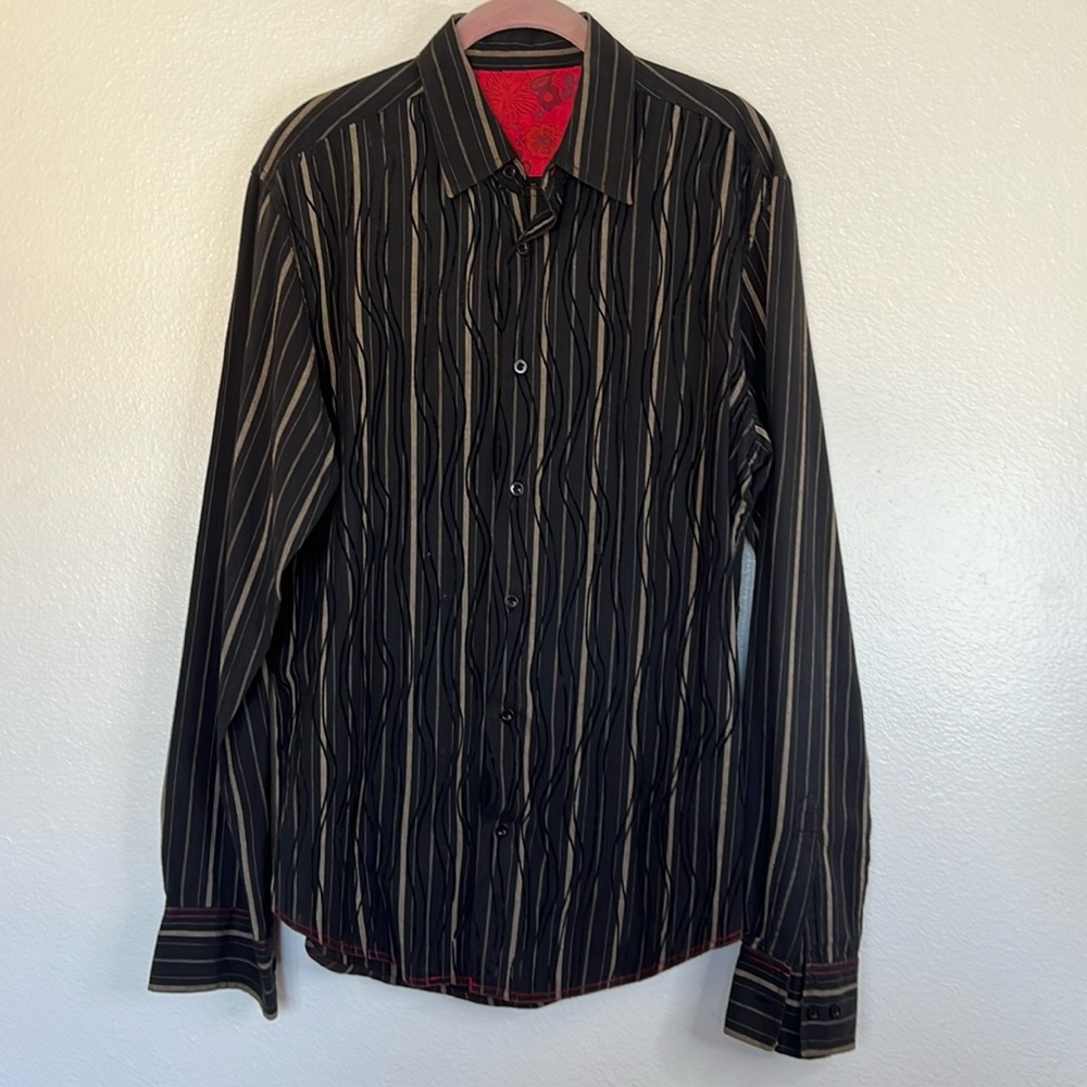 EUC Brown Black Button Down Dress Shirt sz M